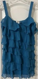 Dressbarn Shirt Women Aqua Blue/Teal Sleeveless Tiered Shear Small S Stretch NWT - Picture 1 of 6