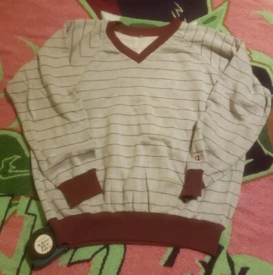 Sudadera Raglán Vintage Años 80 Campeón Rayas L Gris Borgoña Foto 1 de 4