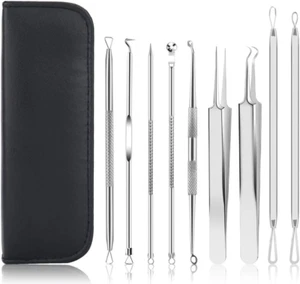 9 PCS Blackhead Remover & Pimple Popper Tool Kit with Stainless Steel Tweezers & - Picture 1 of 7
