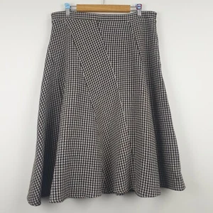Joe Browns Skirt Womens UK 18 Brown Houndstooth Wool Blend Flared Preppy - Picture 1 of 15