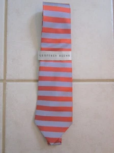 NWT ~ Men's ORANGE / GREY STRIPE GEOFFREY BEENE Silk Tie ~ $35 ~ STAIN REPELLANT - Picture 1 of 5