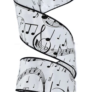 Music Notes Black White Christmas Musical Wired Ribbon - 2.5"W x 10 Yards - Picture 1 of 2