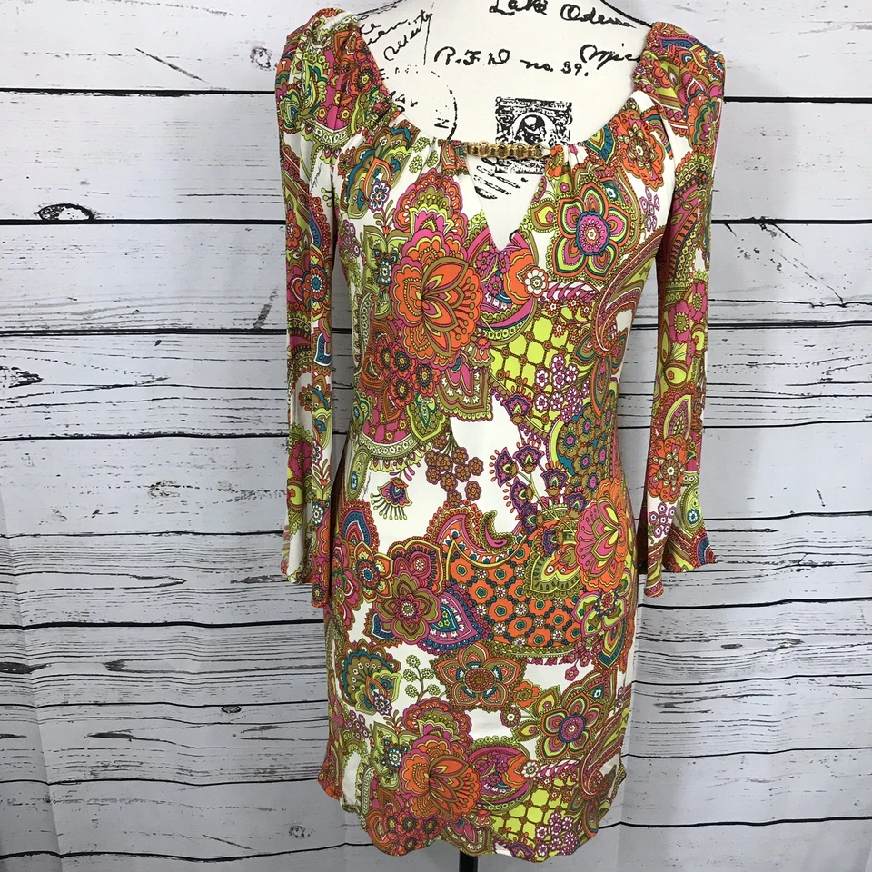 Vestido Milly Multi Paisley Jewel Adornado Firma Forrado de Seda Talla Pequeña (J) Foto 1 de 4