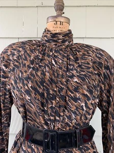 RONNIE HELLER draped Animal Print Dynasty Dress Vintage 80s Black Sexy NWT M - Picture 1 of 15