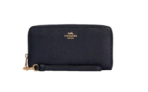 Coach Long Zip Around Large Pebbled Leather Wallet Midnight Blue MSRP $268 C4451 - Picture 1 of 2