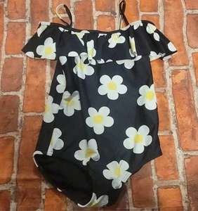 Gymboree Girls sz 7 Daisy Off Shoulder One Piece Black Swimsuit Bathing suit - Picture 1 of 1