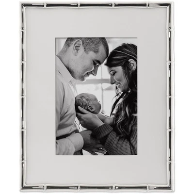 Precioso marco de fotos de bambú plateado biselado, 8x10 con alfombrilla de 5x7, fácil mantenimiento Foto 1 de 4