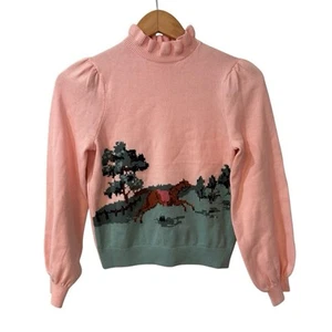 Janie and Jack Girl Pink Horse Ruffled Shoulders/Collar Sweater Size 12 NWOT - Picture 1 of 11