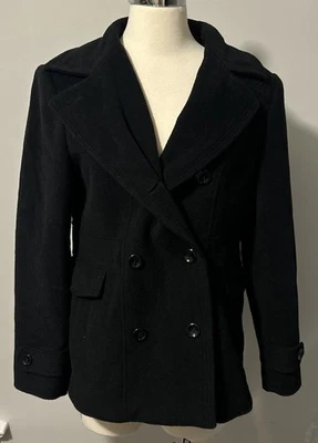 Abrigo de vestir para mujer Saint John’s Bay negro 2 botones lana mediana nailon Foto 1 de 4