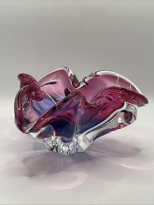 Vintage Czech Bohemian Chribska Art Glass Bowl Josef Hospodka Pink Purple - Image 1 of 4