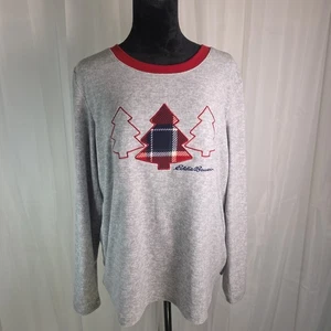 Eddie Bauer Pyjama Oberteil Damen M grau kariert Weihnachtsbäume Langarm Neu mit Etikett - Bild 1 von 8