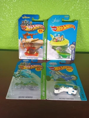 Motocicleta y corredor Hot Wheels Flintstones Flintmobile, The Jetsons, Max Steel Foto 1 de 4