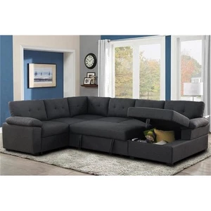 Alexent Sleeper Sectional Sofa Pull Out Bed w/ Storage Fabric Sofa Bed Dark Gray - Picture 1 of 8