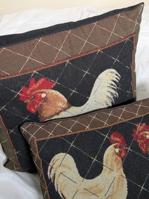 Country Style Throw Pillows Set of 2 16X16 and 16X12 Hens and Chickens - Image 1 of 4