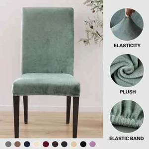 Velvet Dining Chair Covers Stretch Chair Covers Chair Protector Covers Slipcover - Imagen 1 de 34