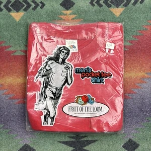 NWT Vintage 70s 80s Fruit Of The Loom Pocket T-Shirt Men’s Small Red New - Picture 1 of 6