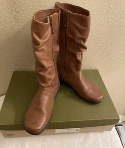Hotter Mystery Brown Leather Zip Mid Calf Slouch Boots Womens Size 8 NEW - Picture 1 of 11