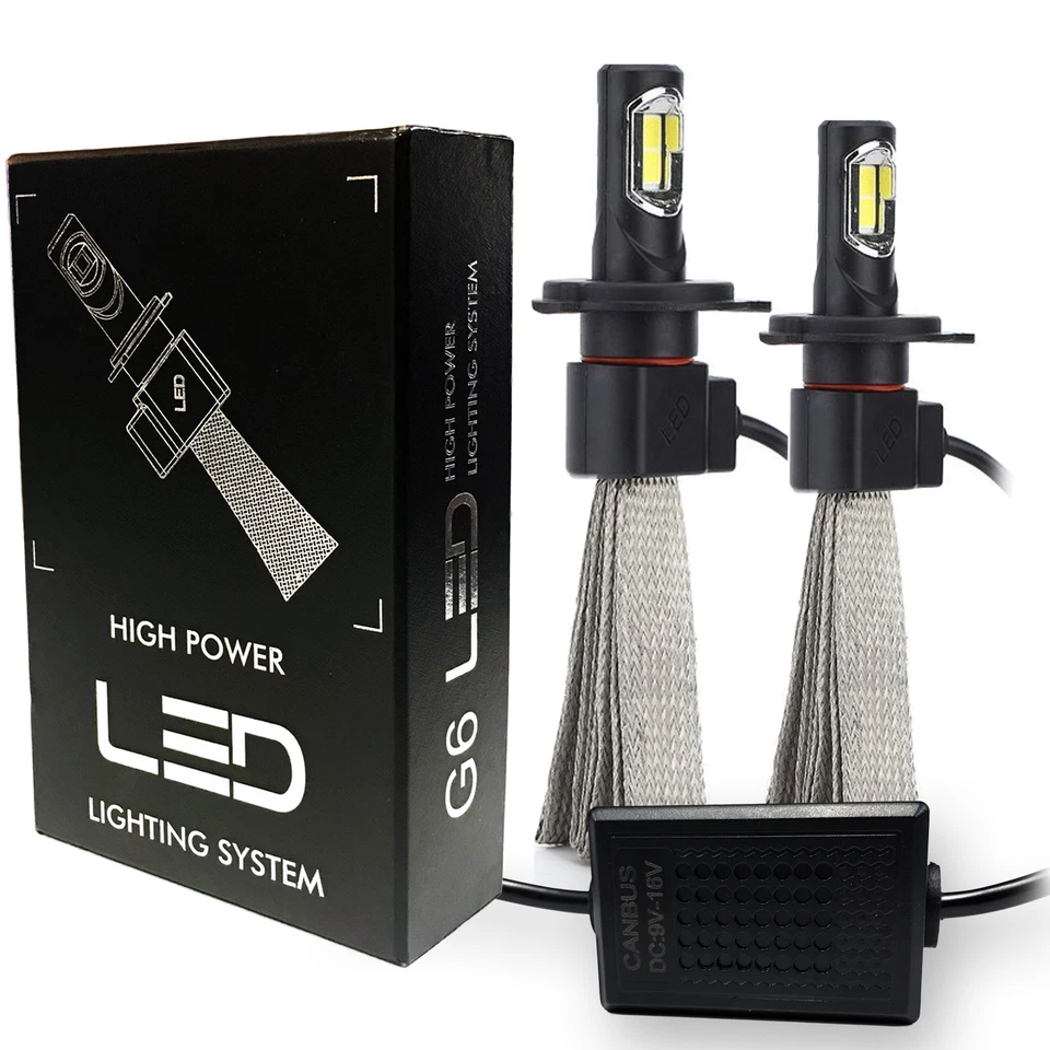 A1 2x H4 9003 Fanless LED High/Low Kit 6000K Crystal White Bulbs Cooper Belts - Image 1 of 4