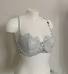 $44 VICTORIA SECRET DREAM ANGELS WICKED UNLINED UPLIFT BRA Silver/SEQUIN 32D - Foto 1 di 7