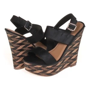 CHARMING CHARLIE Cork Wedge Sandal, DIAMOND PATTERN Black & Natural, SZ 9, NWOT - Picture 1 of 2