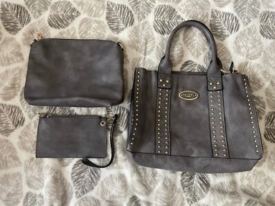 Cartera de mano para mujer Dasein con bolsa central extraíble gris con herrajes dorados Foto 1 de 4
