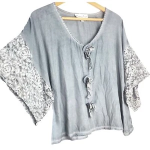 Pretty Angel Top L Gypsy Floral Lace Fringe Buttons Boho Womens Shirt Size Large - Picture 1 of 6