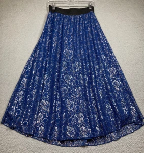LuLaRoe Skirt Womens Small Blue Lace Maxi Lined Metallic Feminine Cyber Goth - Picture 1 of 10