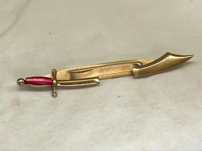Vintage Swank Red Ruby Glass Scimitar Sword Tie Tack Bar Clip 3 3/8" Saber Men's - Image 1 of 3