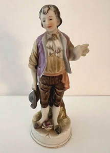 Porcelain Bisque Figurine Young Man Holding a Sheaf of Wheat 8" Vintage - Picture 1 of 12
