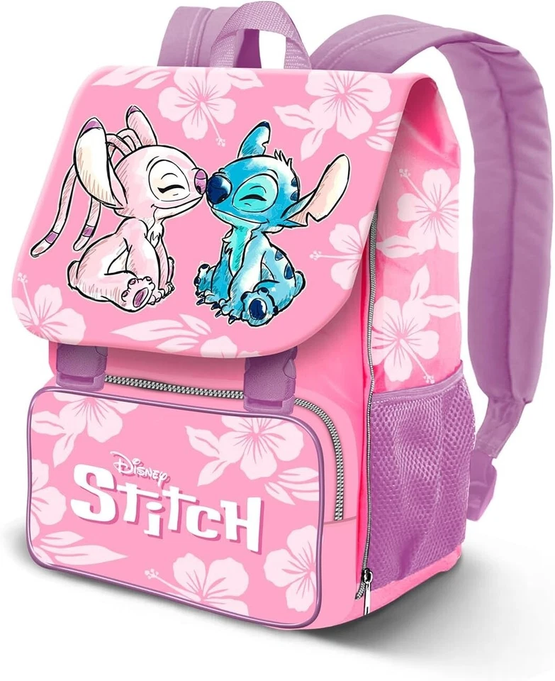 Stitch e Angel Rosa Grande Zaino Estensibile 45x30cm Scuola Elementare Bambina - Immagine 1 di 1