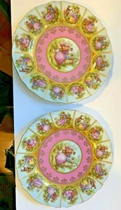 2 8" Josef Kuba Karlsbad Bavaria Teller Platte Wanddeko Rosa Gold WOW!! - Bild 1 von 6