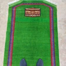 2'9"x4'3" Handmade Green Pure Wool Prayer Rug, Islamic Namaz Prayer Rug 85x130cm