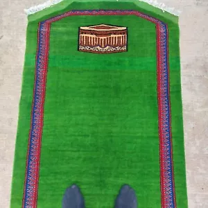 2'9"x4'3" Handmade Green Pure Wool Prayer Rug, Islamic Namaz Prayer Rug 85x130cm - Picture 1 of 11