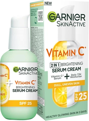 L'ORÉAL Garnier Vitamin C Serum Cream,2in1 Formula 20%VitaminC serum & SPF25 Moisturiser