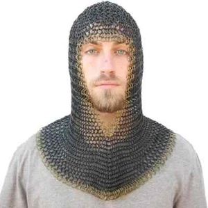 Medieval V Face Mild Steel Chainmail Coif Armor for Reenactment Overall 18.75" - Picture 1 of 5