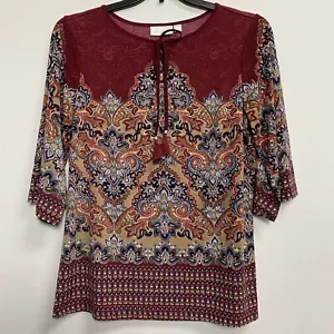 Belle by Kim Gravel Paisley Print Blouse Multicolor Womens Small Red Blue Top - Picture 1 of 10