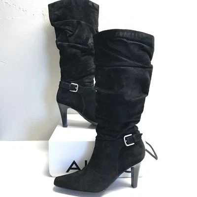 Botas holgadas ALDO negras de gamuza hasta la rodilla con hebilla de aguja para mujer talla 8M Foto 1 de 4