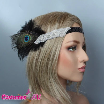 Diadema de 1920 Pluma de Pavo Real Años 20 Gran Gatsby Flapper Gangster Tocado Foto 1 de 4