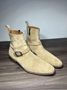 ORO Botas con Correa al Tobillo Beige Gamuza Hebilla Cremallera Lateral Pull On Zapatos de Vestir para Hombres Talla 9 - Imagen 1 de 12