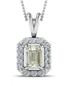 3.06 Ct vvs1 OFF WHITE YELLOW EMERALD MOISSANITE DIAMOND 925 SILVER PENDANT - Picture 1 of 3