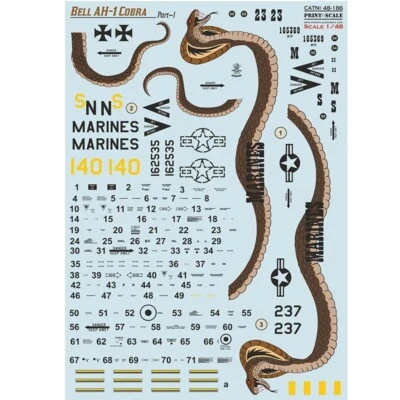 Decal airplane 1:48 Bell AH-1 Cobra Part 1 Waterslide decals Print Scale 48-186  - Image 1 of 4