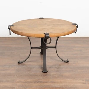 Small Round Coffee Table on Rustic Iron Base, France circa 1960-70 - Picture 1 of 11