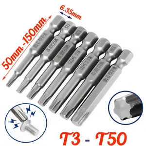 Torx Screwdriver Bit Set T3 - T50 Hex Security Magnetic Head 50-150mm Extra Long - Picture 1 of 50