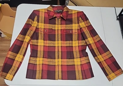 Blazer Traje de Carrera Kasper & Co Para Mujer Talla 10 Borgoña y Dorado a Cuadros 100% Lana Foto 1 de 4