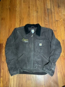 VTG Carhartt Detroit Jacket Dark Brown Men's L Blanket DKB Company Logo Thrashed - Picture 1 of 13
