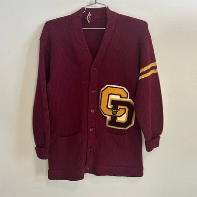 Cárdigan Suéter Princeton Para Hombre Grande Granate Dorado De Colección Años 50 Letterman Foto 1 de 4