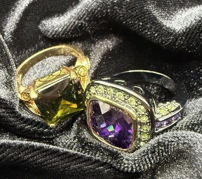 ДВА женских кольца винтажный кристалл размер 7/8. Фиолетовые и зеленые камни - Изображение 1 из 4