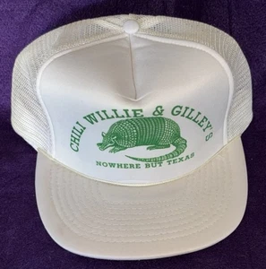 1980s Chili Willie Nelson & Gilley’s Nowhere But Texas Trucker Mesh Cap Green - Bild 1 von 5