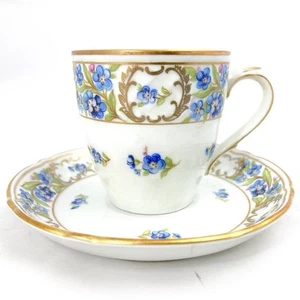 Bavarian Demitasse Cup Saucer Hand Painted Forget Me Not Flowers Gilded Germany - Picture 1 of 9