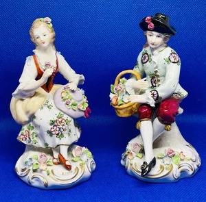 Pair Of Antique Continental Porcelain Figures - Picture 1 of 5